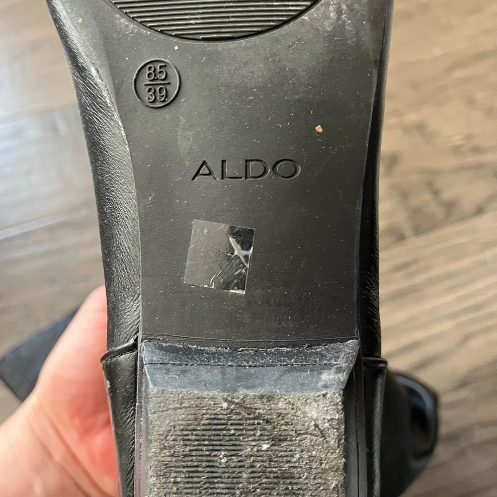 Aldo Black Knee-High Leather Boots with Ankle Buckle Detail